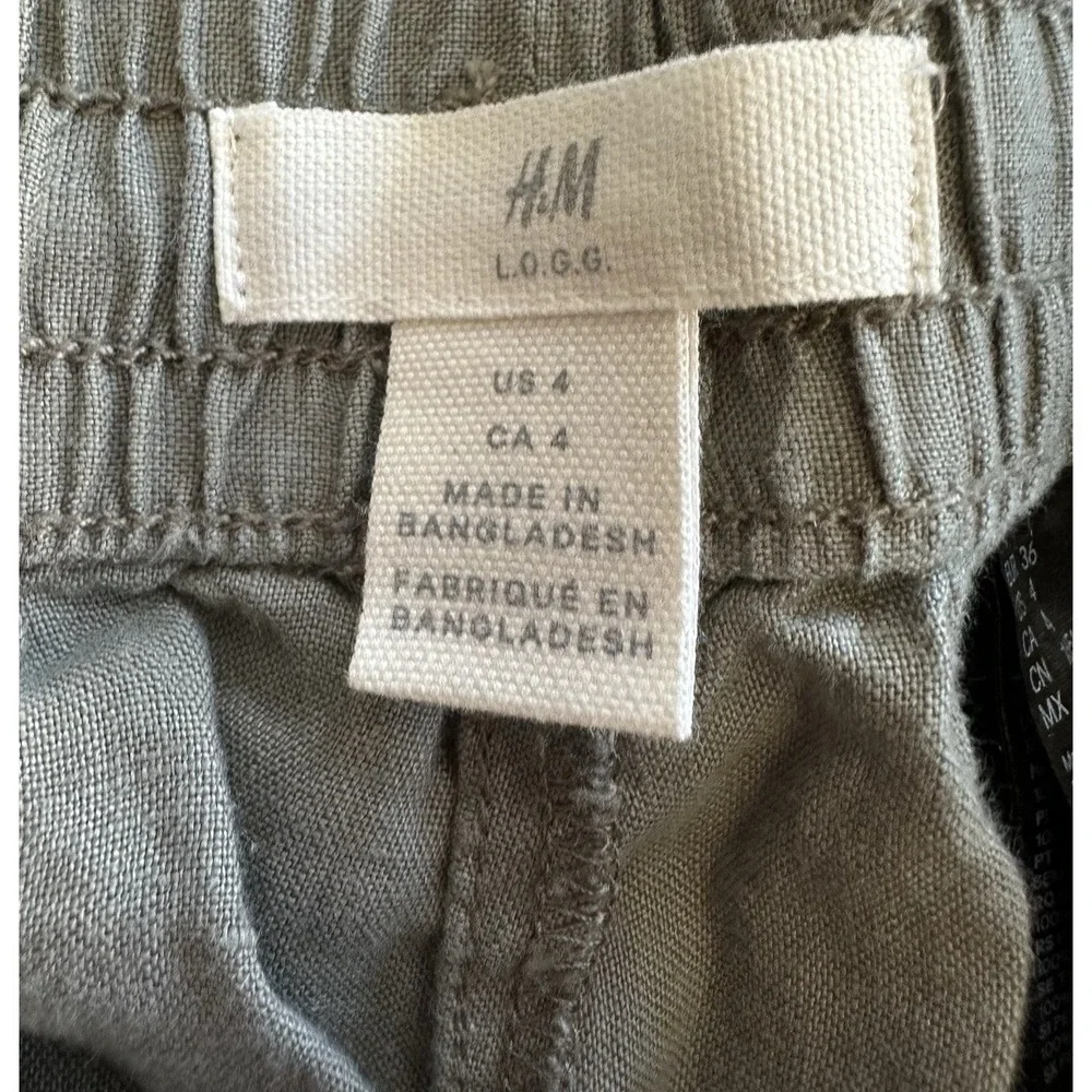 H&M L.O.G.G. Women's Size 4‎ Green Linen Blend Drawstring Waist Casual Pants
